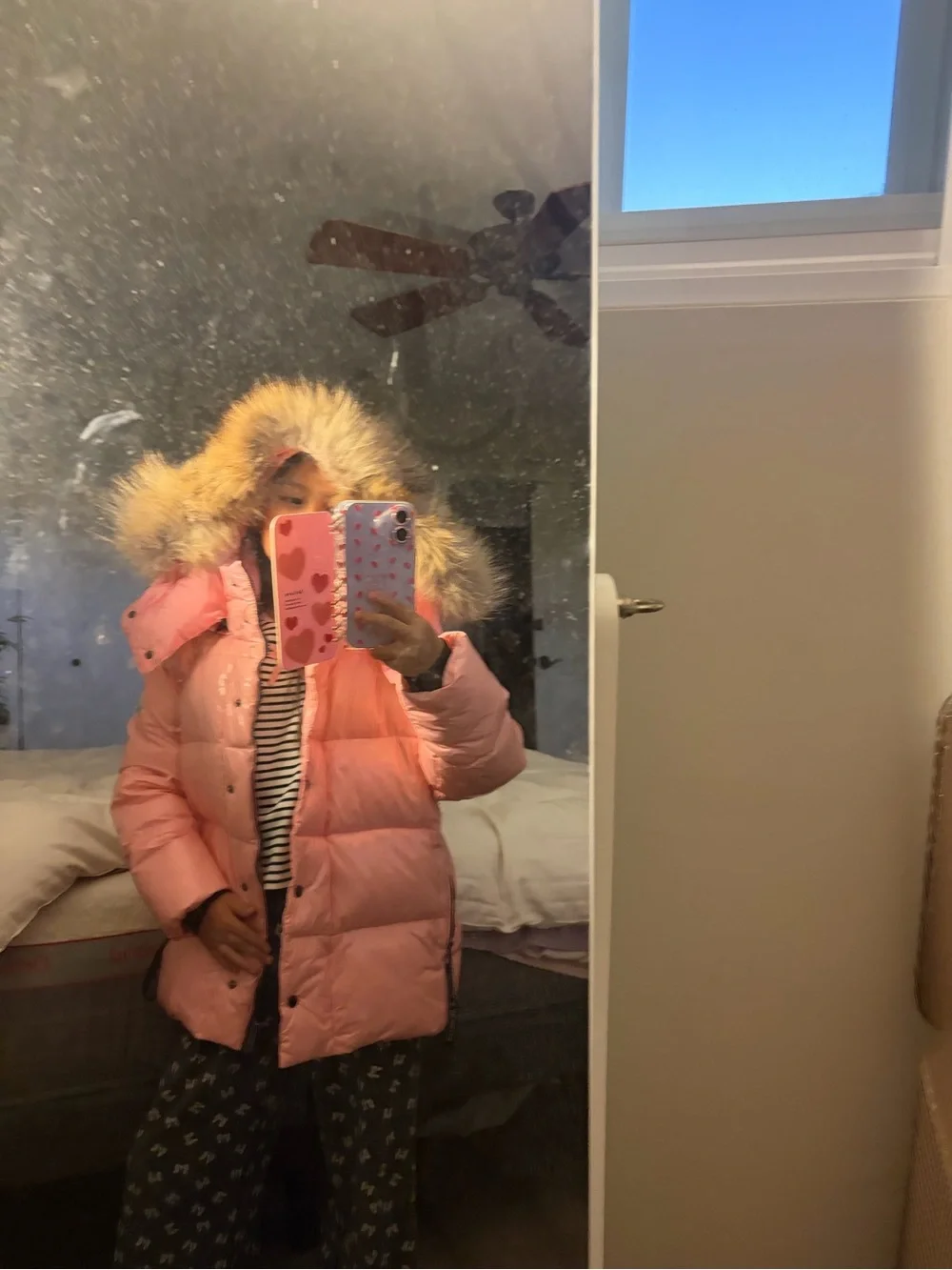 SUPER RARE MONCLER Pink Hooded Puffer Jacket with Black Trim